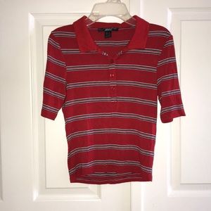 NWOT Red Striped Stretchy Flowy Polo Button Up